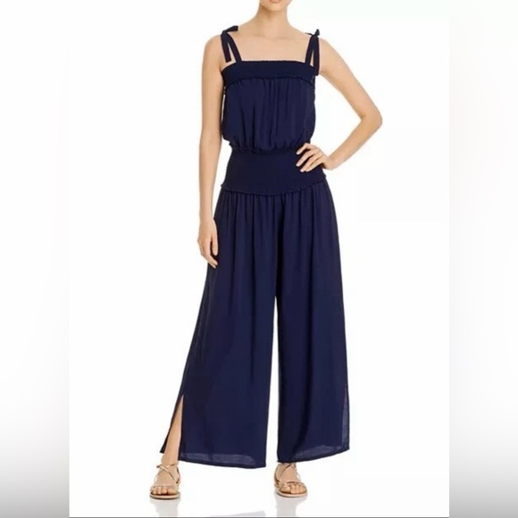 Tory Burch Pants - Tory Burch Navy Wide-Leg Jumpsuit with Smocked Waist